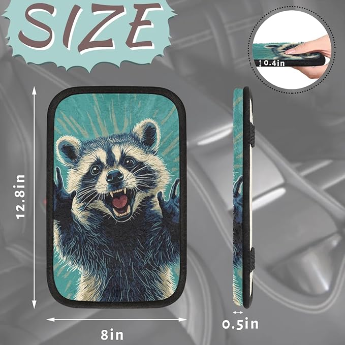 Funny Raccoon Center Console Cover Pad Car Blue Armrest Box Mat Truck Comfort Memory Foam Arm Rest Cushion Car Accessories Universal Fit 13x8 Inch