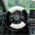 Car Steering Wheel Cover Handlebar Cover for Girls Winter Plush Warm Non-Slip Simple Women's Pink Handlebar Cover(Plush Double Black)
