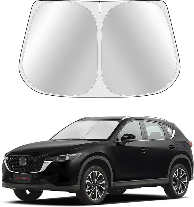 Toluoma Custom Fit Windshield Sun Shade for Mazda CX5 2017-2025 - Full Coverage, 210T Reflective Fabric, Double-Layer Design - Blocks 99% UV Rays, Keeps Car Cool, Easy to Install and Store