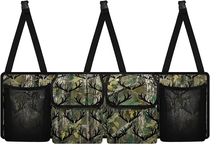 Camouflage Antler Tree Car Trunk Organizer SUV with 3 Non-slip Strips, Back Hanging Car Storage Organizer with Pockets, Auto Accessories Interior Decoration
