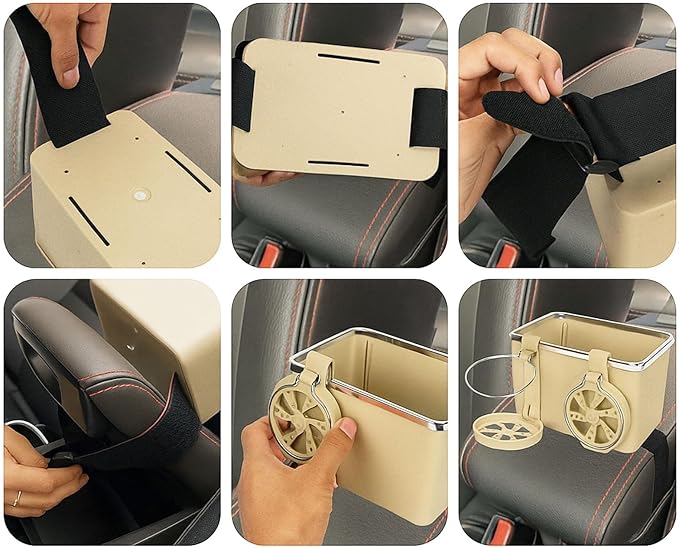 Armrest Organizer with Twin Fold-Flat Cup Holders, Between Seat Center Console Storage Box for Tissue, Water Tumbler Smartphone Wallet, Car Truck Universal Tray Multifunctional Interior Accessories