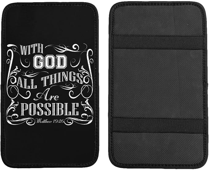Christian Faith Jesus-With God All Things Are Possible Car Armrest Pad Center Console Cushion Cover Universal Fit Decorative Auto Accessories Handrail Box Lid Protector Soft Comfort For Most Car