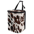 KEIAHUAN Brown Cow Car Trash Can with Zipper-Closed Lid for Back Seat Collapsible Portable Auto Garbage Bag Large Capacity Trashcan Storage Bag for Cars, Sedans, SUVs & Trucks