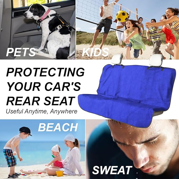 nbnhxnff Sweat Towel Car Seat Cover Protector Rear Seats for Gym Workout, Running, Swimming, Beach and Hiking, Waterproof Universal Seat Cover for Car, Trucks, Van & SUV(Blue, 1pcs Rear Seat)