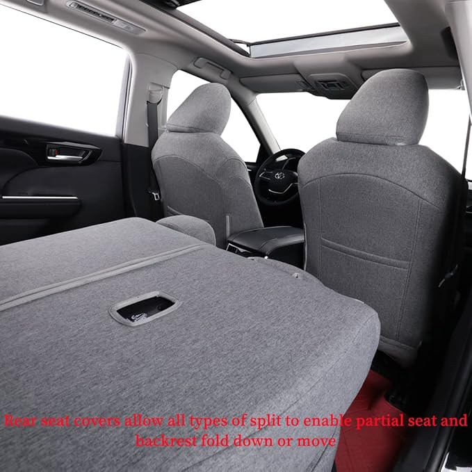 coverdream Grand Highlander Seat Covers for 2024 2025 2026 Toyota Grand Highlander SUV,2nd Row 40/60 Split,Fully Covered,UV Resistant Polyester Car Seat Protector(Full Set,Grey)
