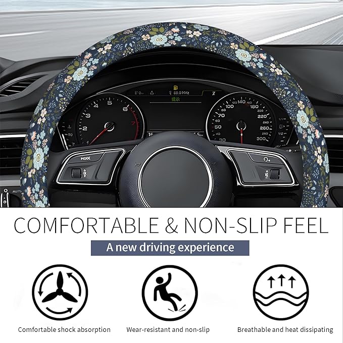 Steering Wheel Covers for Car, Truck, and SUV, Cute Non-Slip Breathable Elastic Steering Wheel, Car Accessories, Universal 15 Inch Leather Cover for Men Women Cute Colorful Floral
