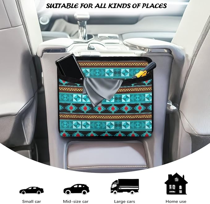 Fashion Aztec Car Seat Side Pocket Organizer Cell Phone Holder Storage Bag Pouch for Wallet Keys Document Auto Console Door Rear Seat Storage Box Automotive Interior Accessories