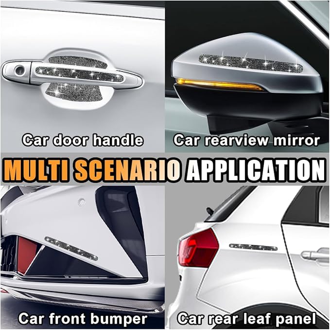10PCS Bling Car Door Handle Anti-Scratch Sticker, Bling Car Door Handle Sticker, Universal Car Doors Handles Protective Cover, Shiny Rhinestone Auto Decor Accessories for Women (Glossy Black)