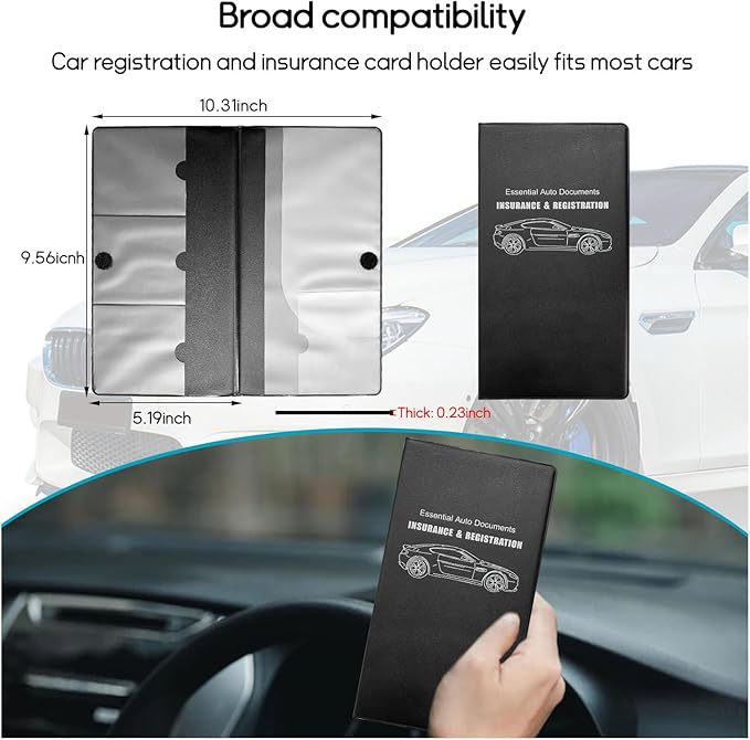 Car Registration and Insurance Holder, 10.39''×9.56'' Essential Auto Card Document Glove Box Organizer with Closure, Universal Car Interior Accessories (Black, Large Car)