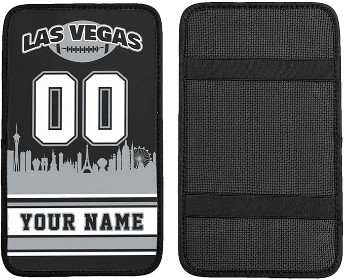 Custom Football Car Armrest Covers Personalized Football Style with Name Number Customized Auto Center Console Pad Car Handrail Box Cushion for Most Vehicle Decor Accessories, Black