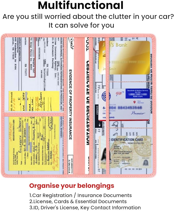 TILDOSAC Car Registration & Insurance Card Holder Leather Auto Glove Box Organizer Document Wallet with Magnetic Shut
