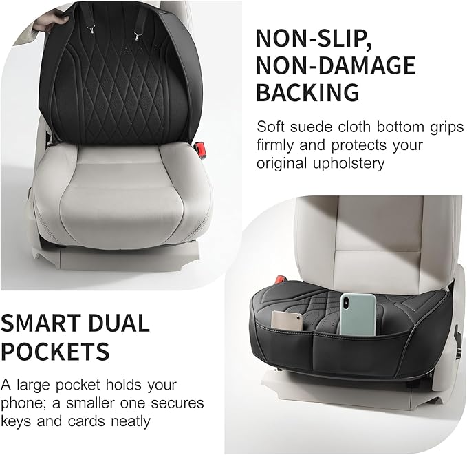 EQUIDEVDY 2 Pack Leather Bottom Car Seat Covers,Front Seat Covers for Cars,Driver Car Seat Cover,Luxury Faux Leather Seat Protectors,Full Wrap,Waterproof,for Most Vehicles,Sedan,SUV,Truck (Black)