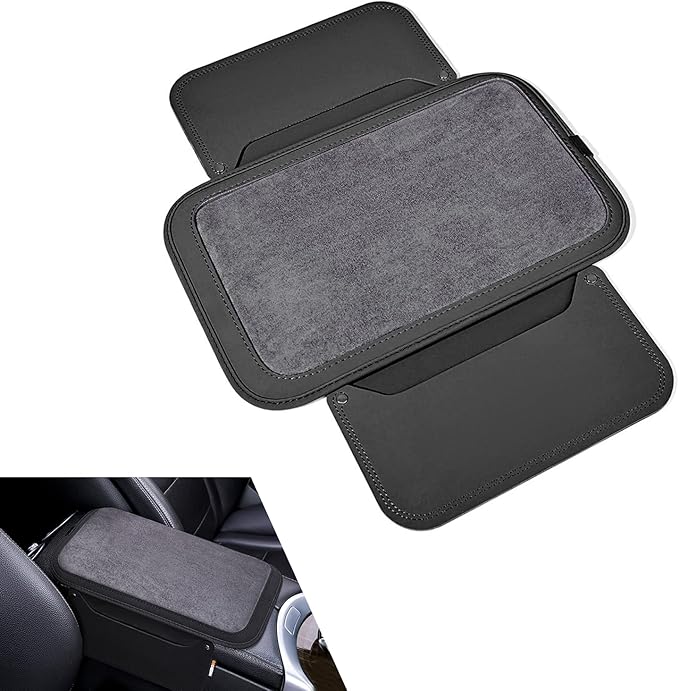 Car Center Console Cover with 2 Storage, Anti-scratch Automotive Arm Rest Cover Cushion, Vehicle Center Console Protector Pad, Universal for Most Cars SUVs (Black)