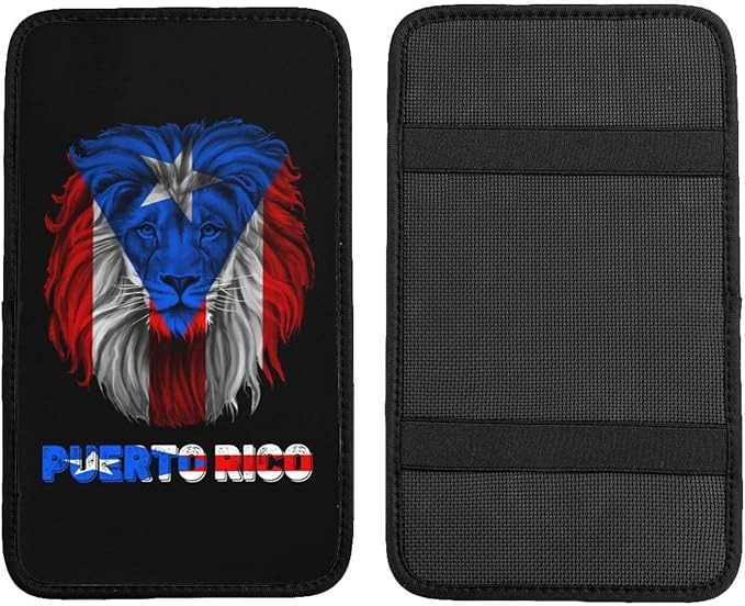 Vintage Lion Head Puerto Rico Flag Auto Center Console Armrest Cover Car Handrail Box Cushion Pad Mat Universal Fit Most Vehicle Sedan Truck SUV Soft Comfort Decor Accessories