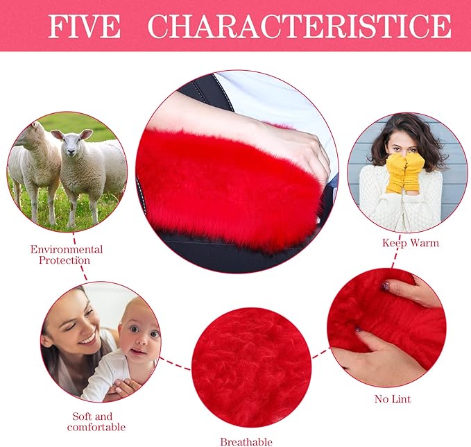 Frienda Furry Armrest Cover Auto Center Console Cover Car Soft Console Pad, Real Sheepskin Wool Soft Fluffy Auto Center Armrest Pad for Most Car Decoration Protector(Red)