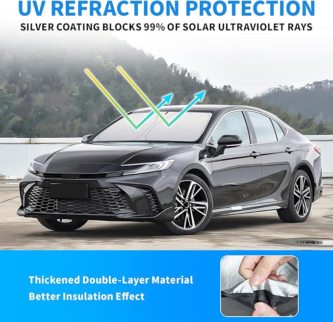Thickened 2-Layer Front Windshield Sun Shade Compatible for Toyota Camry XV80 2024-present, Foldable Custom Fit Sunshade Blocks 99% Heat, Keeps Car Interior Cool (for Camry XV80 2024-present)