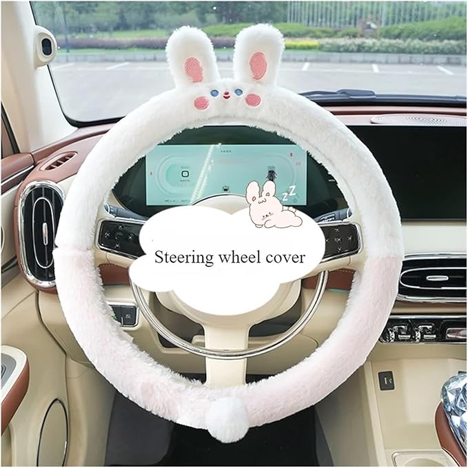 Cute Winter Plush Steering Wheel Cover - Non-Slip Warm Handlebars Decoration for Cars(Acyclic Red JIU)