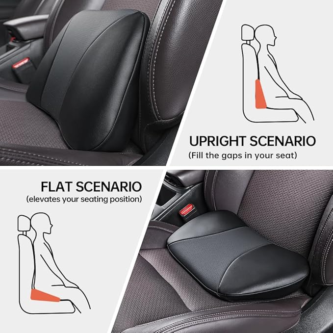 Aerovia 1p Memory Foam Lumbar Support Pillow for car Lower Back Pain Relief - Back Cushion for Driving, Chair Support for Car-Office Chair（Black）