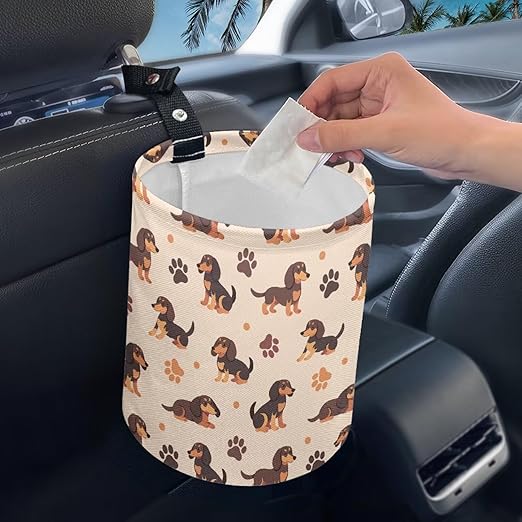 Dachshunds Car Trash Bin Hanging, Waste Basket - Cute, Portable, Collapsible, Waterproof Rubbish Bag for Back Seat, Hanging Headrest
