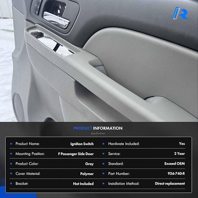 926-740 Front Right Passenger Side Armrest Repair Kit Fit for Chevy Silverado Suburban Tahoe Avalanche For GMC Sierra Yukon 2010-2014 Door Panel with Release Handle Above Armrest - Gray - GM# 84127326