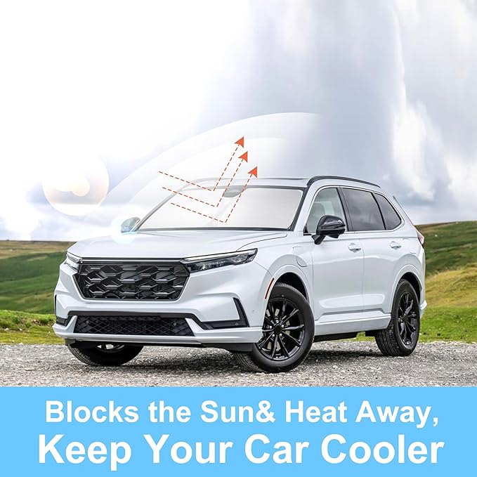 Windshield Sun Shade Custom Fit for 2023 2024 2025 Honda CRV SUV, LX, EX, EX-L, Sport Hybrid, Touring Accessories Foldable Sunshade Sun Blocker Protect Car from Sun Rays & Heat Damage