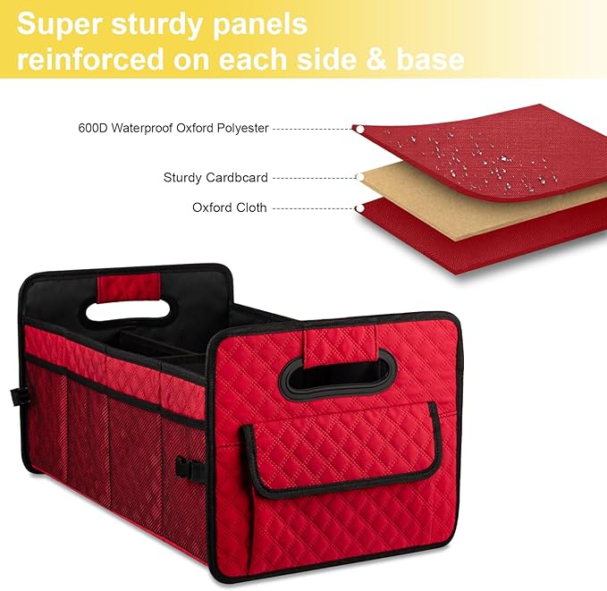 JiatuA Car Trunk Organizers and Storage for SUV, Collapsible Multi Compartment Container Box Adjustable Car Accessories for Women Men, Red