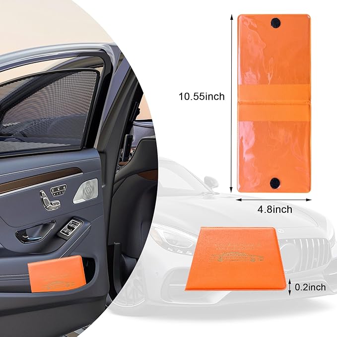 Ziciner Car Registration Insurance Holder, 2Pack Essential Auto Card Document Glove Box Organizer with Touch Fastener, Vehicle Interior Accessories Perfect for Most Car, Truck, SUV (Orange/Gold Words)