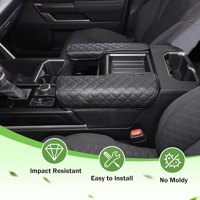 LLKUANG Center Console Armrest Box Cover Pad Compatible with Toyota Tundra 2022-2026 Sequoia 2023-2026 Car Waterproof Leather Seat Armrest Box Cushion Pad Protector (Black)
