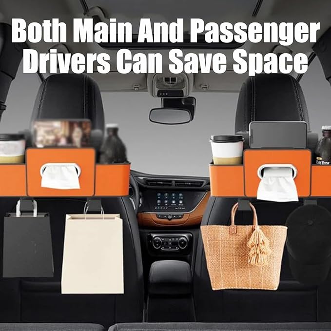 Car Organizers and Storage Box Behind Seat, Car Organizers and Storage Back Seat, With Multiple Pockets, Hanging Car Seat Storage Travel Essentials, Snacks, Bottles (Brown)