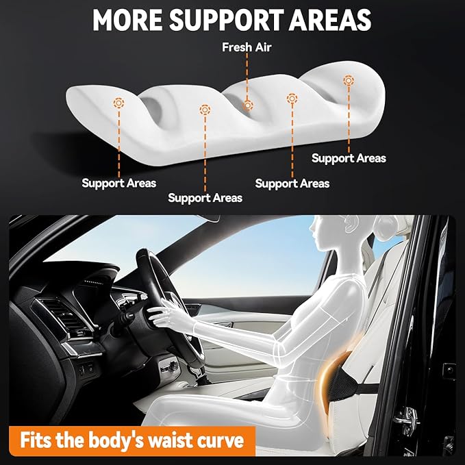 Veitail Lumbar Support Pillow for Car,Back Support for Car Seat Cushion,Adjustable Straps Securely Fixed Car Lumbar Support Pillow for Office Chair (Gray)