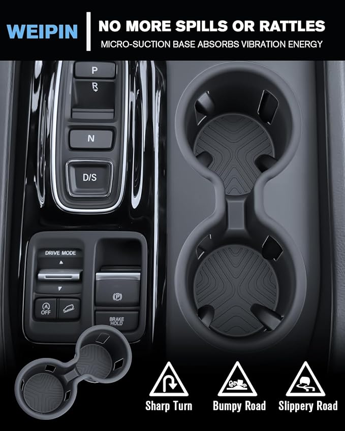 WEIPIN for 3Pcs Center Console Armrest Organizer Tray ABS Materials& Silicone Wirless Mats & Silicone Cup Holder Insert Compatible with 2023-2026 Honda Pilot/2026 Honda Passport