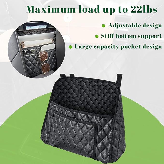 Car Purse Holder Between Seats, Leather Auto Front Seat Handbag Organizer Pocket, Universal Large Capacity Seat Bag Box Storage, Vehicle Interior Backseat Barrier for Kids Pet
