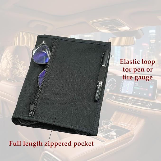 Car Glove Box Compartment Organizer, Oxford Cloth Multipurpose Vehicle Document Registration and Insurance Holder, Soft Automotive Zippered Storage Pouch, Universal for SUV RV Sedan