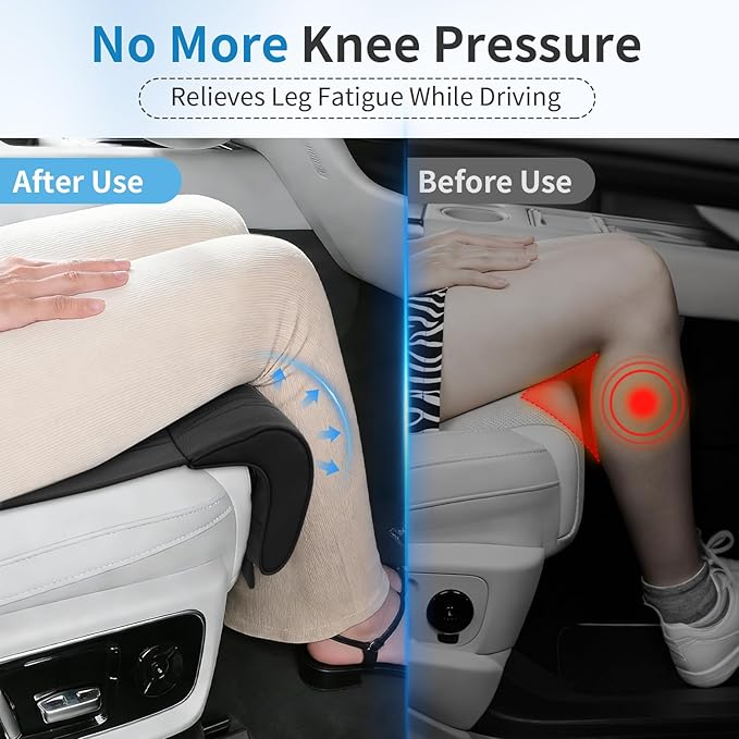 Car Seat Leg Extender Support Cushion, Leather Leg Rest Pad Breathable Perforations & Memory Foam, Anti-Wrinkle Surface Universal Car Seat Cushions Fit for Car Office Chair, Black
