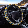Universal Non-Slip Steering Wheel Cover, 15-inch Polyester Material Driving Accessories, Adjustable for Car and Truck(Indigo Leopard Sunflower)