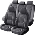 GEZHOUBA Full Coverage Car Seat Covers Full Set Waterproof, Luxury Leather Automotive Seat Covers Car Seat Protector, Front & Rear Seats Cover Sets Universal Fit for Most Vehicles Sedans SUVs, Gray