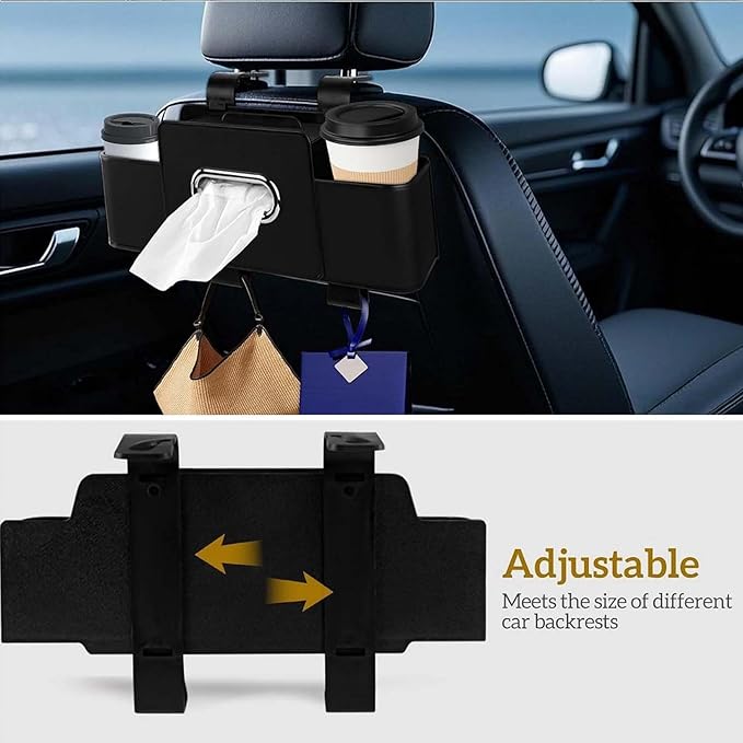 3-in-1 Car Backseat Organizer, 2026 Upgraded Multifunctional Car Seat Back Storage Box, Backseat Car Organizer with 2 Cup Holders, Tissue Box & Hooks, Universal Car Essentials (Beige)