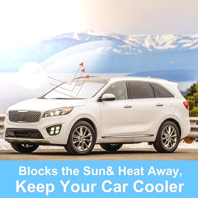 Windshield Sun Shade Custom Fit for 2016 2017 2018 2019 2020 Kia Sorento Accessories Foldable Sunshade Sun Blocker Protect Car from Sun Rays & Heat Damage Keep Car Cooler