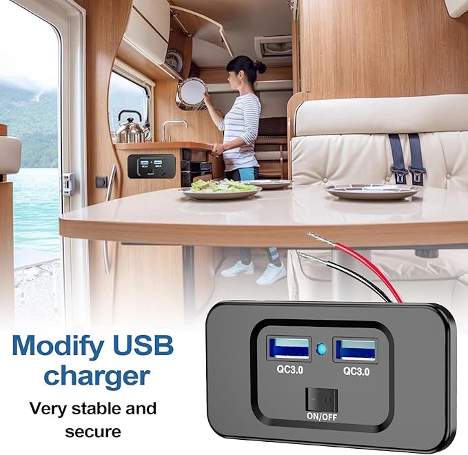 USB Socket for - 12 V USB Port, Phone Charger for | 72 W High Power USB Socket, QC 3.0 Fast Charging Ports, Multi-Port Car Socket Adapter for Motorcycle Trucks
