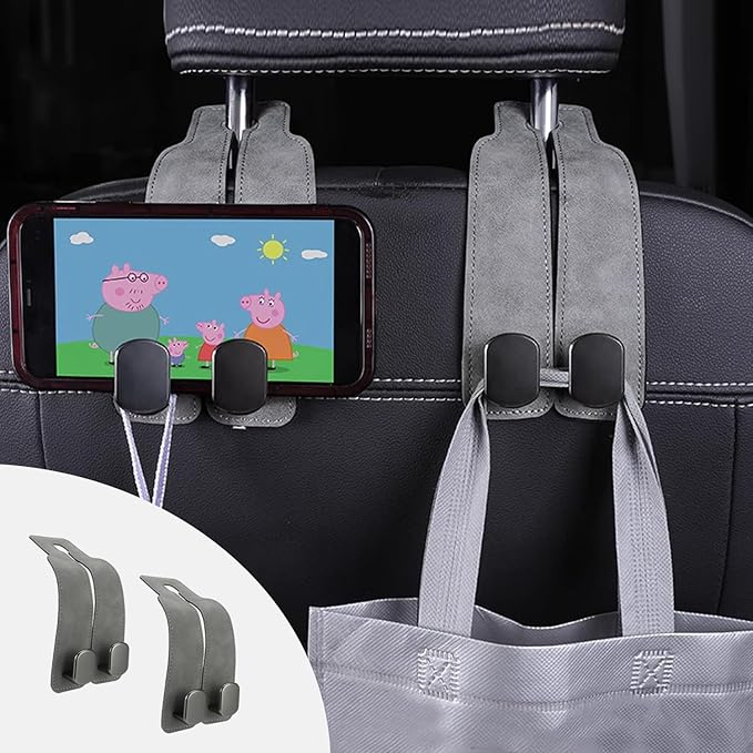 MROUEN 2 PCS Car Seat Back Storage Hooks, Car Hooks Purses and Bags Cute, Leather Seat Hooks, Purse Holder & Mobile Phone Holder, Bag, Purse Hanger