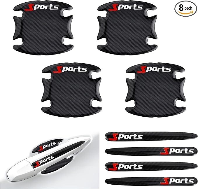 Hovom 8PCS Car Door Handle Protector, Sports Car Door Handle Bowl Sticker, Anti-Scratch Auto Doors Handles Paint Guard Cover, Vehicle Doors Handles Cup Stickers Scratch Protector (Carbon Fiber Black)