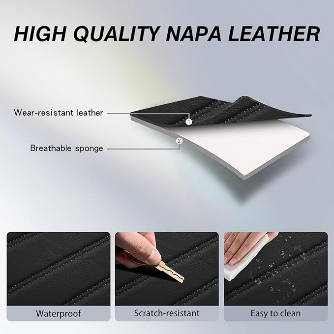 crossmiles Faux Leather Car Seat Covers Full Set, Foam Seat Cover for Car, Universal Car Seat Protector with Waterproof and Breath Fit for Cars, Trucks, SUV, Vans (Black-Striped)