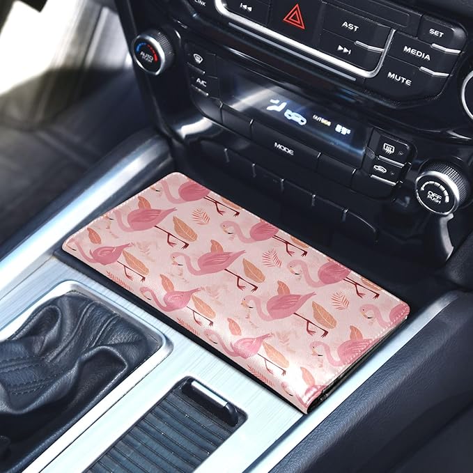 ALAZA Flamingo Leaves Pattern Car Registration and Insurance Card Holder Vehicle Glove Box Car Organizer Driver License Documents Holder Waller Case Organizers