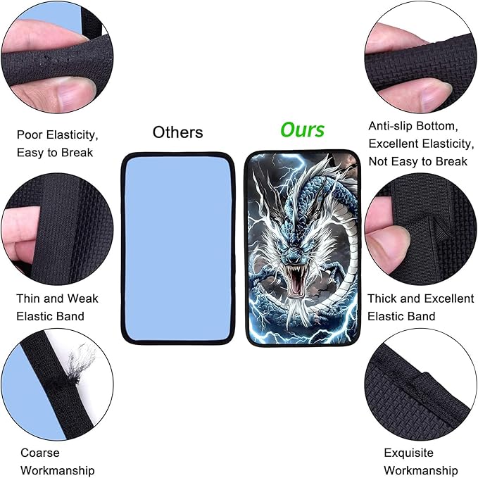 JANENFNA Car Armrest Cover Pads Universal Fashion Cute Auto Center Console Armrest Cover Pad with 2PCS Car Coasters Soft Waterproof Car Armrest Seat Protector for Women,Thunder Dragon-A