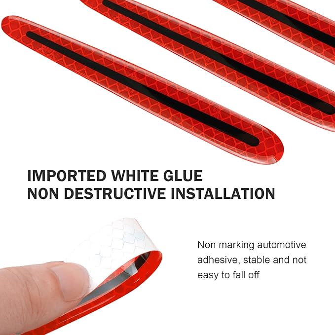8PCS 3D Carbon Fiber Car Door Handle Protector Sticker, Universal Auto Door Handle Anti Scratch Cover Guard, Car Outdoor Safety Reflective Strips, Paint Guard Protective Films(Red)