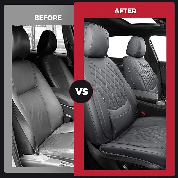 FREESOO Front Car Seat Covers - Luxury Breathable Waterproof Faux Leather Car Seat Cushion Protectors with Lumbar Support, Universal Fit for Most 5 Seats Vehicles, Sedans, Hatchbacks, and Trucks, Gray