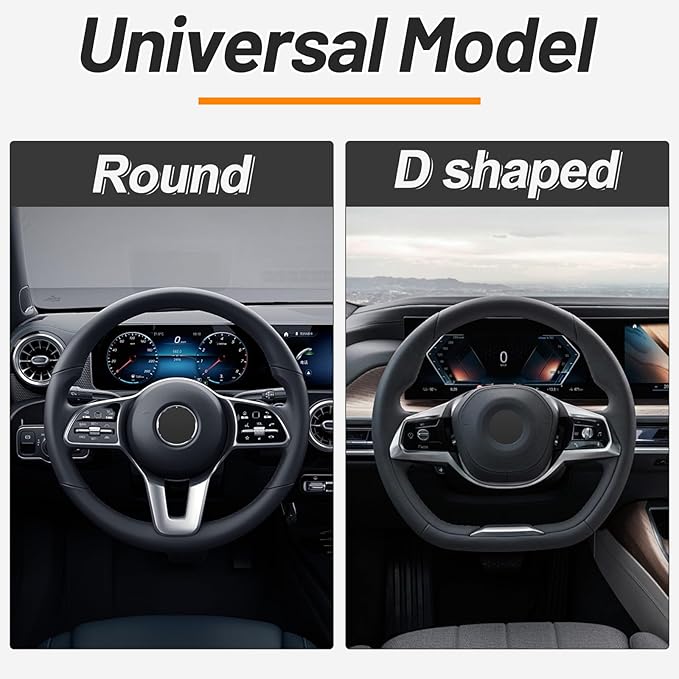 KAFEEK Elastic Long Microfiber Plush Steering Wheel Cover for Winter Warm, Universal 15 inch, Anti-Slip, Odorless, Leopard Gray