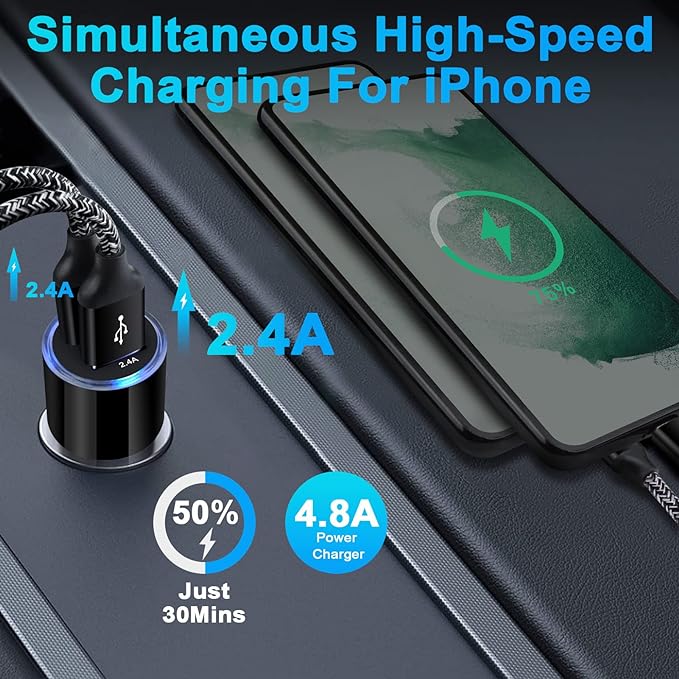 Car Charger Adapter, 5Pack 4.8A Dual Port Fast Charge Car Phone Charger USB Lighter Plug Cigarette Charger for iPhone 17 16e 16 15 14 13 12 11 Pro Max SE XR XS X 8 7 6,Samsung Galaxy S25 S24 S23 S22