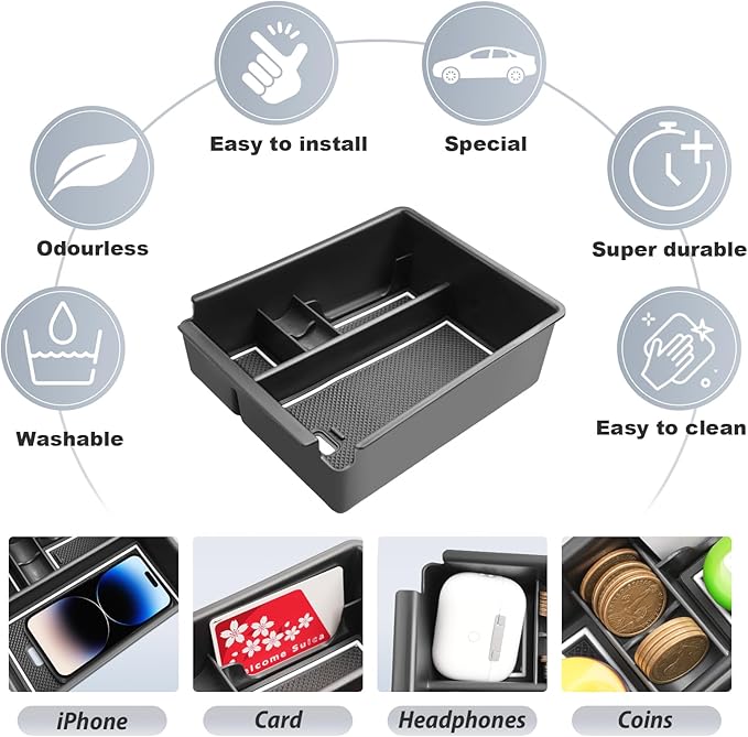 SKTU for 2025 2026 Hyundai Tucson Center Console Organizer for 2025 2026 Hyundai Tucson (SE/SEL/XRT) Console Tray 2025 2026 Tucson Accessories Insert ABS Armrest Storage Box with Coin Holder (White)