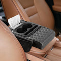 5-in-1 Car Armrest Cushion, Multifunctional PVC Leather Center Console Armrest Pillow Elbow, Universal Arm Box Pad Cover with Cup Holder, Phone Slot, Tissue Box Slot & 2 Storage Bags, Grey
